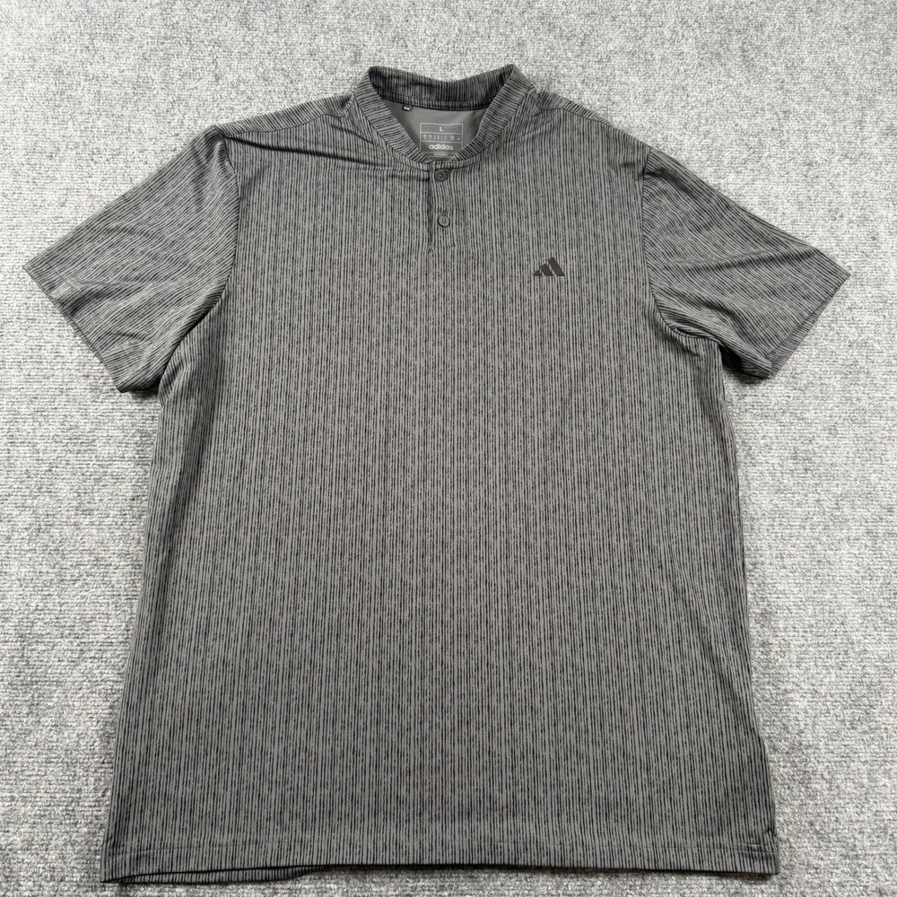 Adidas Golf Polo Mens Large L Gray Black Blade Collar Textured Stripe Shirt